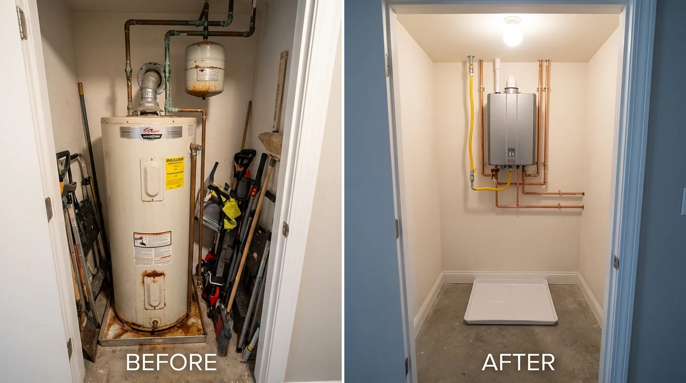 Tank water heater versus wall-mounted tankless unit comparison for Fairfield, TX homeowners